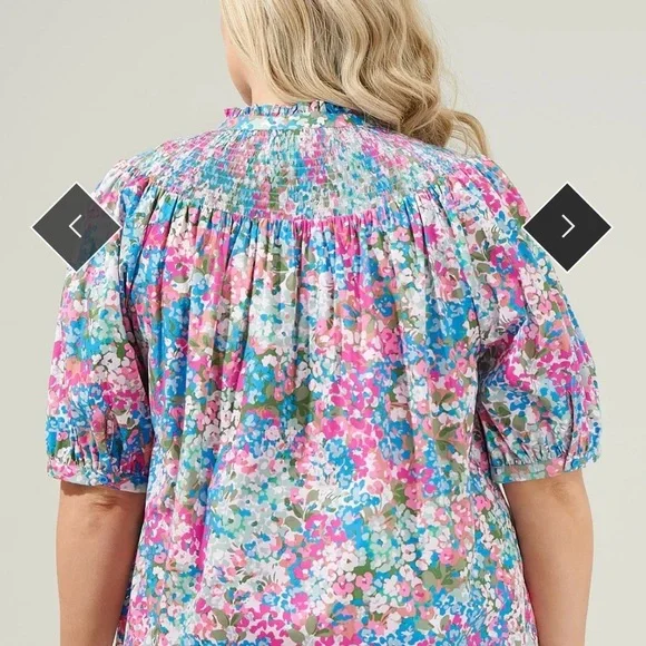 SUGARLIPS Avery Blossom Floral Smocked Mock Neck Top in Dusty Pink Size Small - Picture 6 of 12